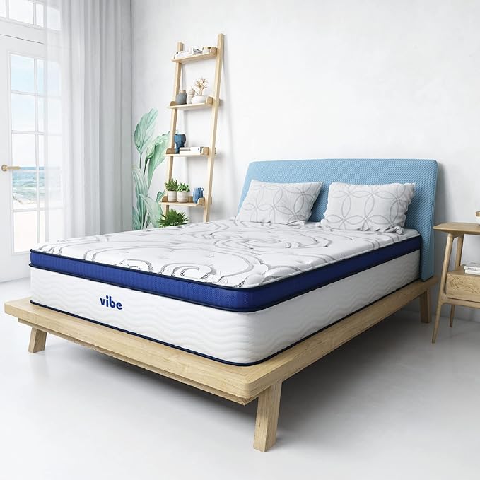 Vibe Quilted Hybrid Mattress, 12-Inch Innerspring and Pillow Top Gel Memory Foam Mattress, Fiberglass Free, CertiPUR-US Certified Bed in a Box, Twin