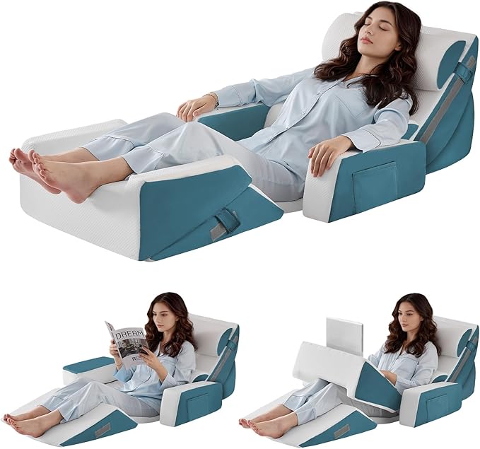 Yojoker 9PCS Orthopedic Bed Wedge Pillow Set for Sleeping, Back and Leg Pain Relief, Post Surgery Foam Pillow for Body, Triangle Adjustable Support Pillow - Acid Reflux Sleeping Pillows Navy