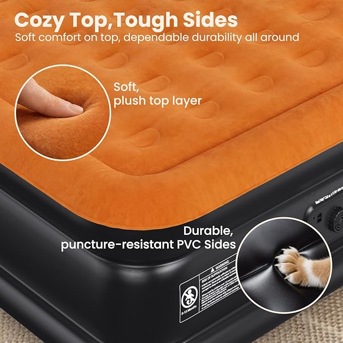 CHERIMOR Twin XL Air Mattress with Built-in Pump, 80" Extra Long, Upgraded Durable Design, Enhanced Support & Lasting Firmness, 2-Min Fast Inflation, Air Bed for Guests & Camping, 500 lbs Capacity