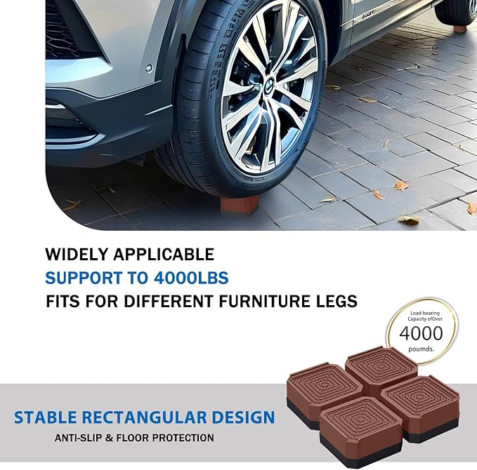ANNKUT Bed Risers and Furniture Risers, Heavy Duty Adjustable Lifting Blocks for Couches, Desks, and Chairs, Elevates 1.5 Inches, Holds up to 4000 lbs (Brown)