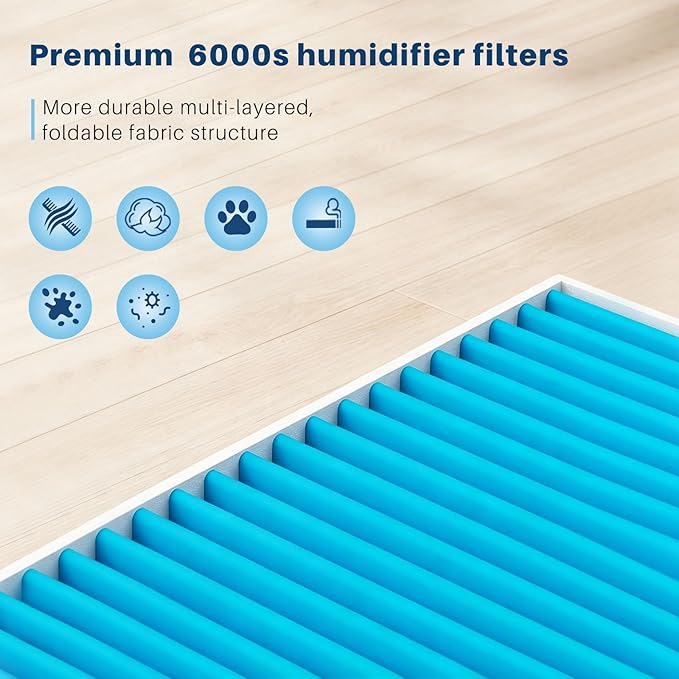 8-Pack 6000S Humidifier Wick Filter Replacement for LEVOIT Superior 6000S Smart Evaporative Humidifier, Effectively Capture Large Particles and Minerals,Extends Filter Life up to 6 Months
