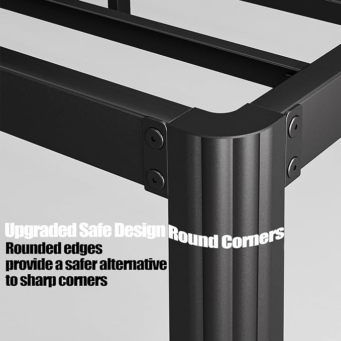 Hunlostten 18in High Heavy Duty California King Bed Frames No Box Spring Needed, Metal Platform Cal King Bed Frame with Round Corners, Easy Assembly, Noise Free, Black