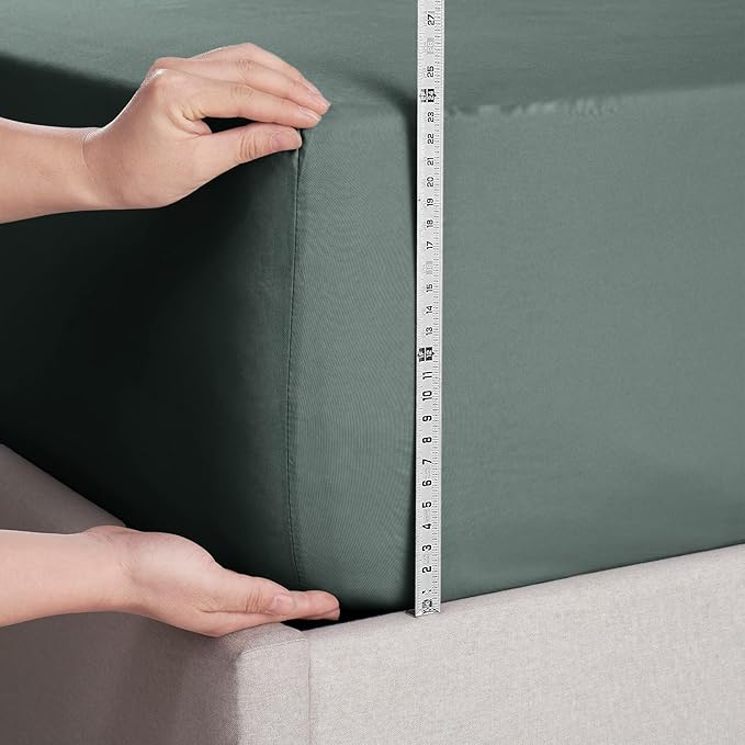 Nestl 4 Pack Forest Green Fitted Sheet Extra Deep Pocket, Hotel Luxury TwinFitted Sheet Only Easily Fits 18 to 24 Inch Mattress, Super Soft, Wrinkle-Free and Breathable with Corner Straps