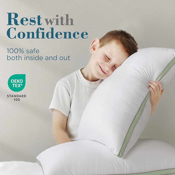 viewstar Bed Pillows Queen Size Set of 2, Firm Support Down Alternative Gusseted Pillows for Side, Back, or Stomach Sleepers, Green