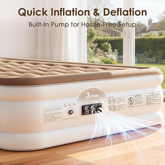 Air Mattress Full with Built-in Pump – 18" Raised Inflatable Bed with High Speed Built-in Pump, Stable and Durable, colchón inflable, Carry Bag, Cozy Guest Air Bed for Sleepovers, Glamping, Moving