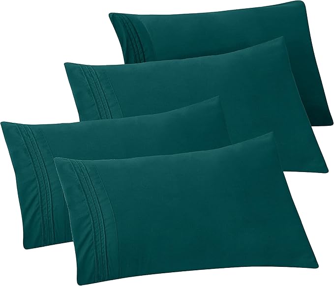 Elegant Comfort 4-Pack Solid Pillowcases 1500 Premium Hotel Quality Microfiber - Smooth Weave, Wrinkle and Fade Resistant, Easy Slip-On, 4-Piece Set, King Pillowcase, Marine Teal