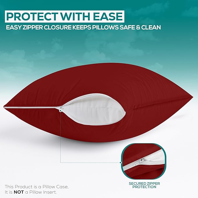 Utopia Bedding Premium 100% Waterproof Pillow Protectors with Zipper Queen Size (Set of 2), Bed Bug and Dust Mite Proof Zippered Pillow Covers, Pillow Encasement Cases, Red