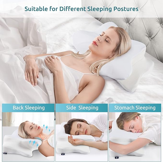 DONAMA Cervical Pillow for Neck and Shoulder Pain Relief, Cooling Contour Memory Foam Pillow, Ergonomic Neck Support Pillow for Side Back Stomach Sleepers with Removable Pillowcase Pure White
