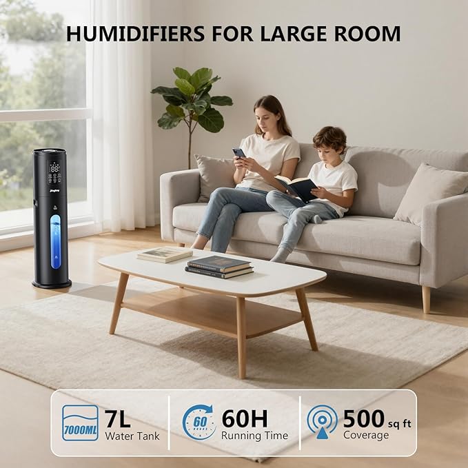 Humidifiers for Bedroom Large Room with 7L/1.85Gal Room Humidifier for Bedroom Large Humidifier, Smart App & Remote Control, 4 Mist Levels Humidifiers Midnight