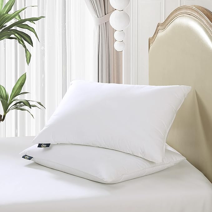 Serta 240Thread Count Soft Hypoallergenic HeiQ Cooling Bed Pillows Set of 2 Pack Feather Down Pillows for Back Sleeper