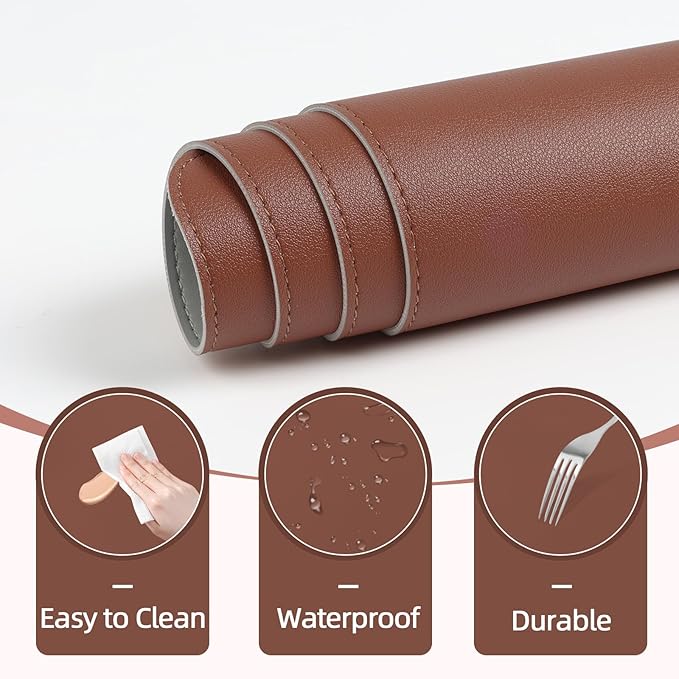 Makeup Mat for Vanity to Protect Desk Top 23.6 x 11.8 in, Dual-Sided Makeup Mat, Easy to Clean Desk Pad - Waterproof and Oilproof Vanity Accessories (Brown and Grey)