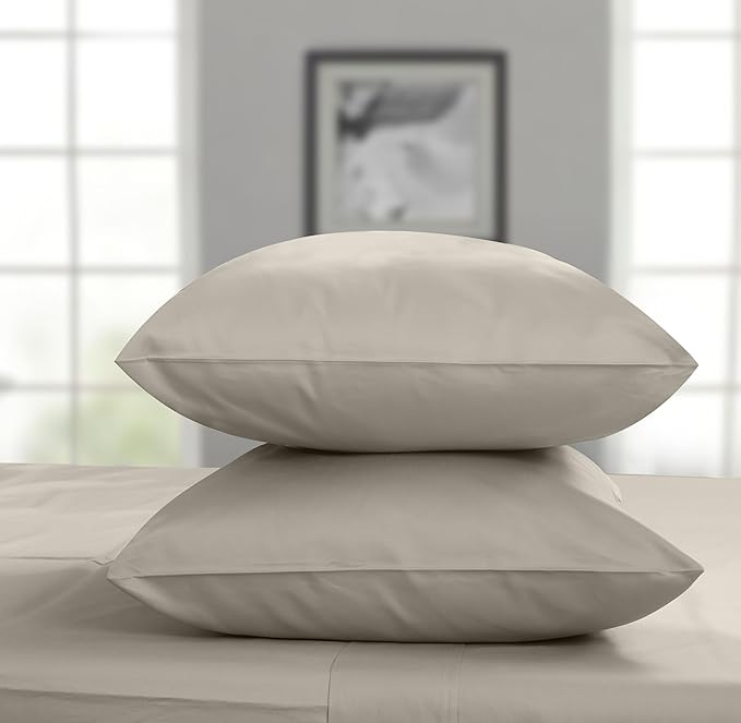 Threadmill Pillow Cases Standard Size | 1200 Thread Count 100% Supima Cotton Pillow Covers, Luxury Smooth Solid Sateen, Taupe