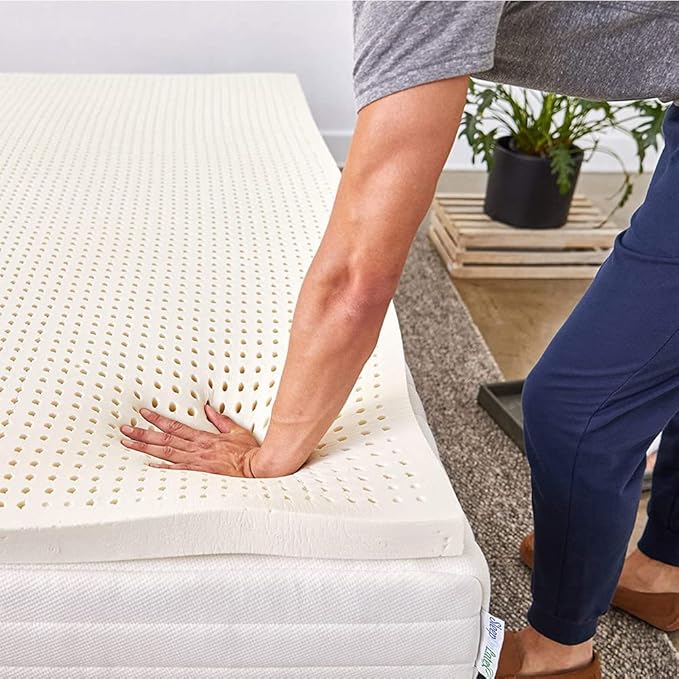 Natural Latex Mattress Topper for Back Pain Relief - Medium Firm Double Bed Pad, Pressure Relief, Hypoallergenic, Removable Washable Cover, Eco-Friendly Comfort