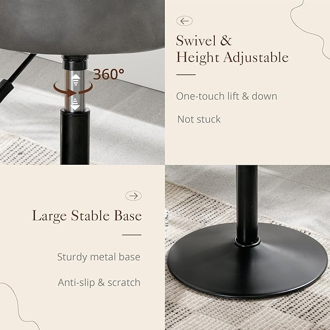 LUE BONA Height Adjustable Vanity Stool 15.8"-20.7", 360° Swivel Gray Faux Leather Chair, 300lb Capacity for Makeup Room, Bathroom