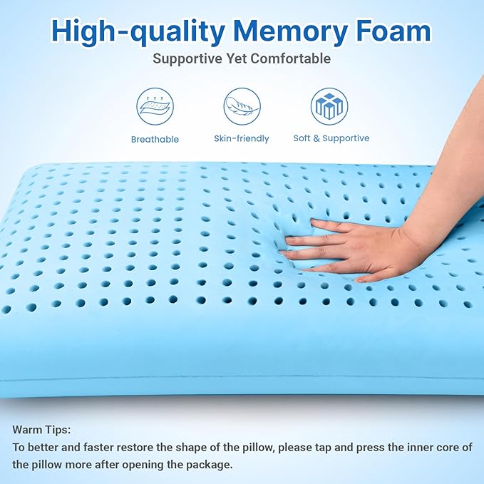 Memory Foam Pillows, Bed Pillow, Bed Pillow for Side, Back and Stomach Sleepers, Neck Pillow for Sleeping with Removable and Machine Washable Cover, Queen Size (1 Pack)