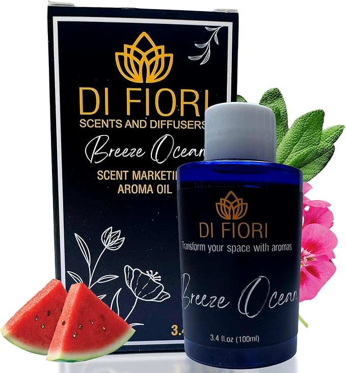 Breeze Ocean - Pure Essential Oil for Waterless Diffusers - Watermelon, Cucumber, Sage, Geranium - Aromatherapy, Pure Natural Oil, Diffuser Refill, Organic Essential Oil - 3,4oz - DI FIORI