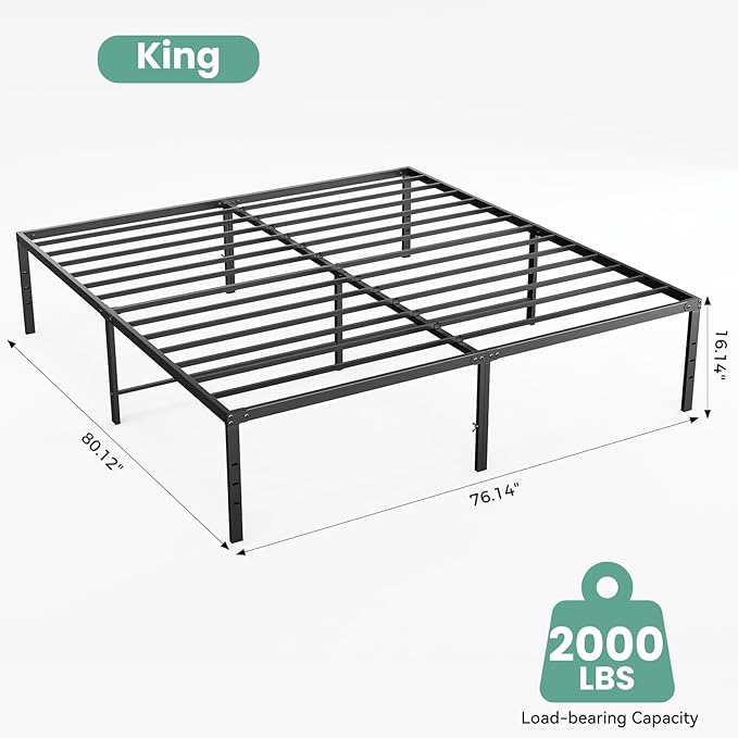 OLIXIS King Bed Frame, Heavy Duty Sturdy 16 Inch Metal Platform Bed Frames, Enhanced Stability & Noise-Free, Under-Bed Storage, No Box Spring Needed, Easy Assembly