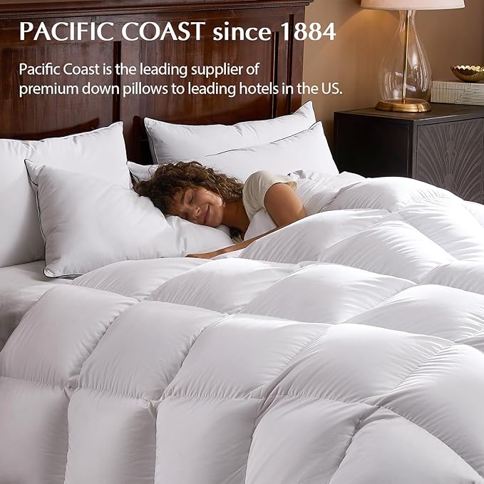 Pacific Coast Bed Pillow, Hotel Collection Goose Feather and Down Pillow for Sleeping, 3-Chamber Design, Medium Supportive, Standard Size