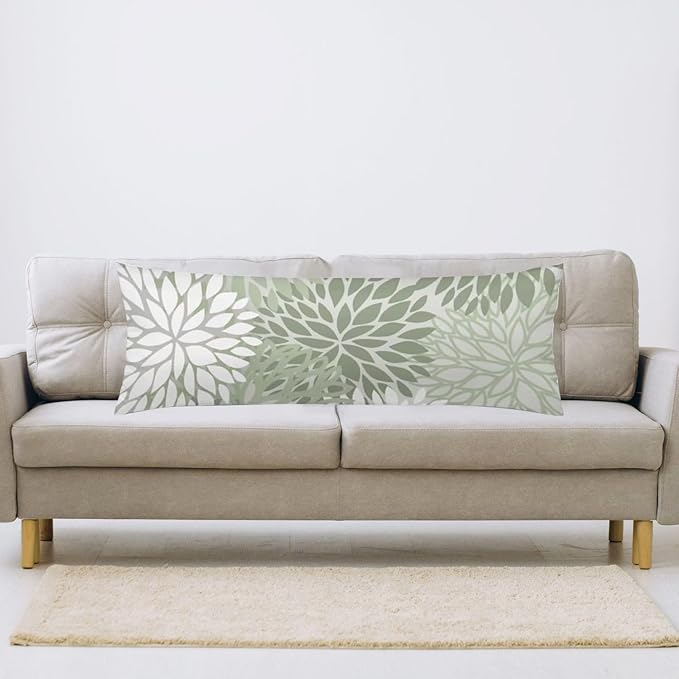 Sage Green Body Pillow Cover Spring Floral Long Pillow Case with Zipper Decorative Soft Bedding Pillowcase Farmhouse Dahlia Pillow Covers Modern Flower Cushion Pillow Case for Bedroom,Couch,20"x54"