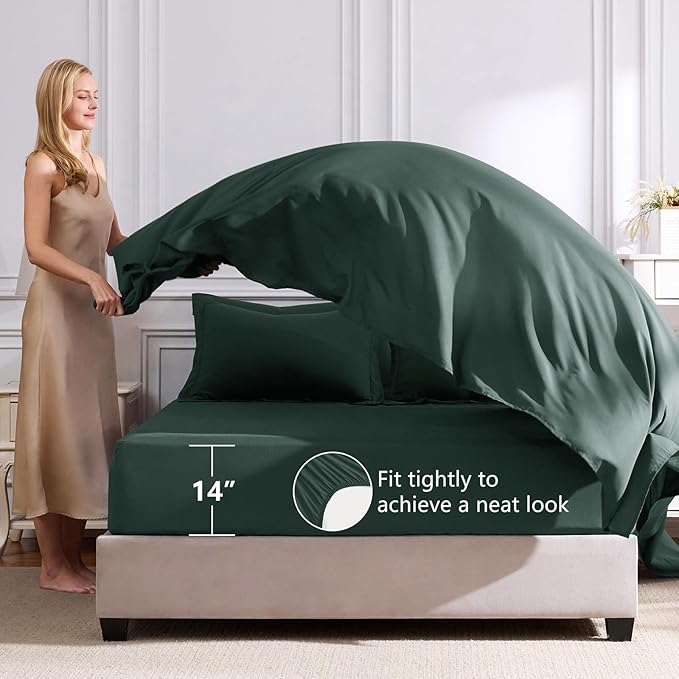 CozyLux Twin XL Comforter Set Forest Green - 5 Pieces Twin Extra Long Bed in a Bag for College Dorm, All Season Bedding Set for Girls and Boys, Soft Bed Set with Comforter, Sheets, Pillowcase & Sham