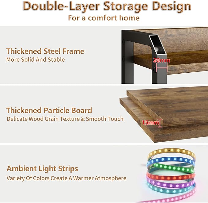 METYERRY Adjustable Full Size Headboard with Outlets, USB Ports,Type-C LED Lights, and Storage, Rustic Brown, Sturdy Bed Frame Headboard for Enhanced Comfort and Functionality, Full Size