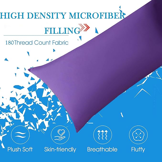 Body Pillow Insert - Breathable Full Body Pillow for Side Sleeper - Soft Long Bed Pillow for Adults - 20 x 54 inch-Purple