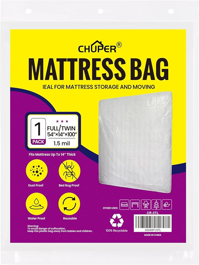 Full/Twin XL/Twin Mattress Bags for Moving, Waterproof Plastic Mattress Cover,Mattress Bag for Disposal & Moving Bags for Storage