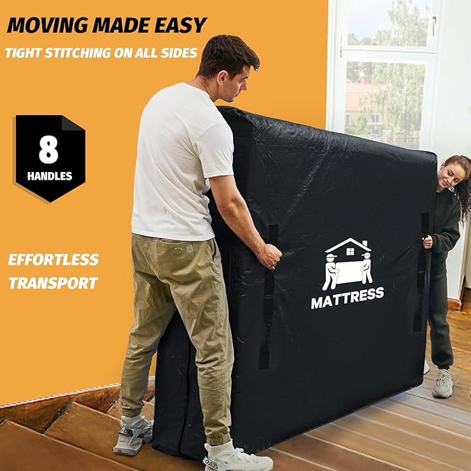 Mattress Bags for Moving, BETU Mattress Protector Waterproof Mattress Cover Crib Size Storage Bags with 8 Heavy-Duty Handles and Zipper for Bed Extra Thick Large Reusable (52"x28"x6.5" Black)