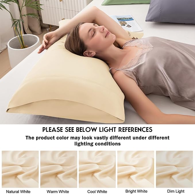 Pillowcases Standard Size 2 Pack, Cooling Viscose from Bamboo Pillow Cases with Envelope Closure, Cool & Breathable Pillow Cover for Hot Sleepers and Night Sweats, 20" x 26"
