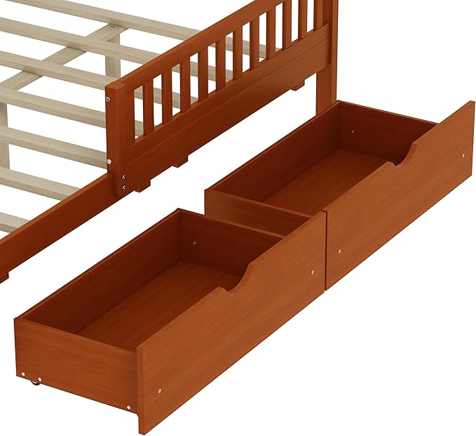 Bellemave Full Bed Frames with Storage Drawers for Kids, Full Bed with Rails, Full beds Frame for Boys/Girls/Adults, Walnut