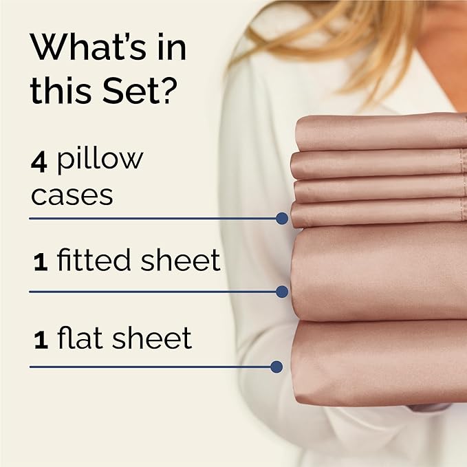 King 6 Piece Sheet Set - Comfy, Breathable & Cooling - Soft Hotel Luxury Bedding for Women, Men, Kids, Teens & Children - 1 Flat & 1 Fitted Sheet & 4 Pillowcases w/ Deep Pockets - Wrinkle Free - Mauve