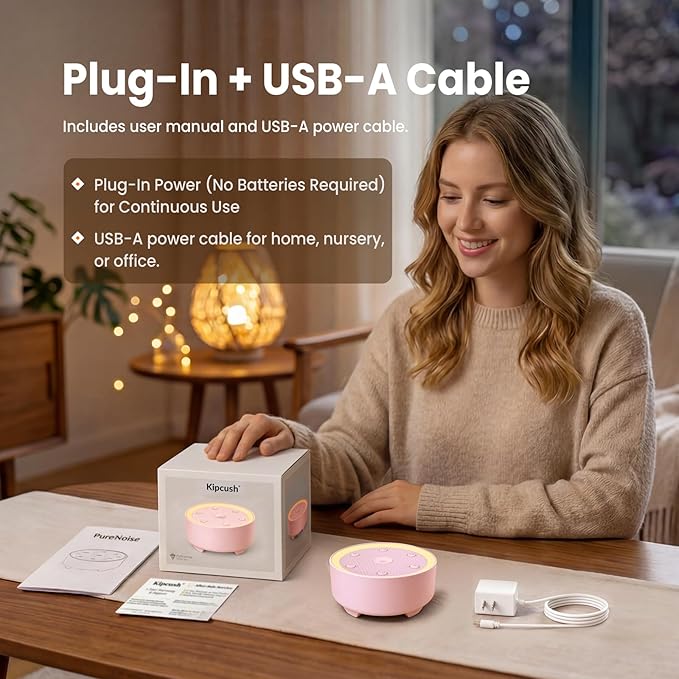 Kipcush Sleep Sound Machine - 21 High-Fidelity Non-Looping Sounds, Portable White Noise Machine for Baby, Kids & Adults, Dimmable Night Light, 6 Auto-Off Timers, USB Powered for Travel, Home & Office