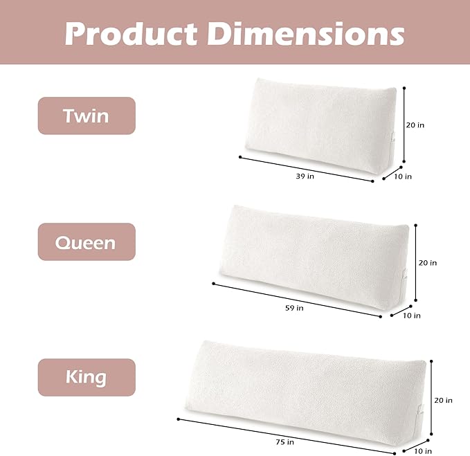 Headboard Pillow Queen, Triangle Bed Wedge Pillow for Headboard, Backrest Pillow for Sitting up, Reading, Working, Headboard Daybed Pillow with Removable Cover for Bed, Dorm Sofa, Beige