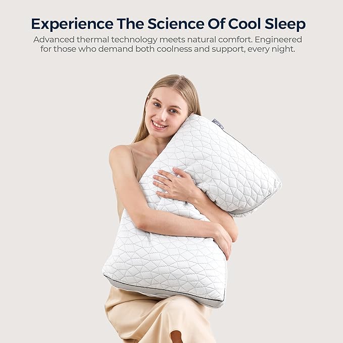 Rainmr Shredded Memory Foam Cooling Pillow for Sleeping, 20" x 36" King Size Pillow with Dual-Side Pillowcase - Cool & Bamboo-Derived Rayon Sides, Supportive Firm Bed Pillow (King)