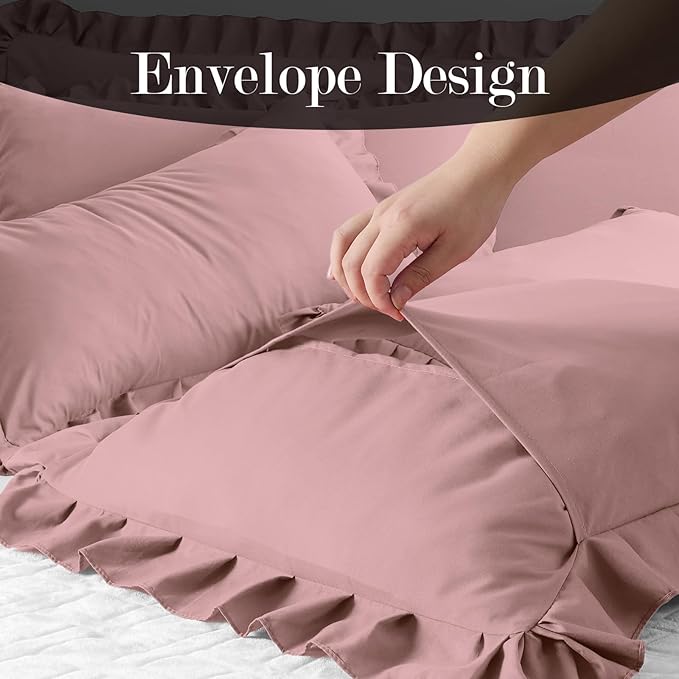 Ruffle Pillow Cases King Size Set of 2 – Soft Wrinkle Resistant Brushed Microfiber Ruffled Pillowcases –Envelope Pillow Shams Cover Festive Gift for Hotels, Guest Rooms 20x36 Inch (Pink)