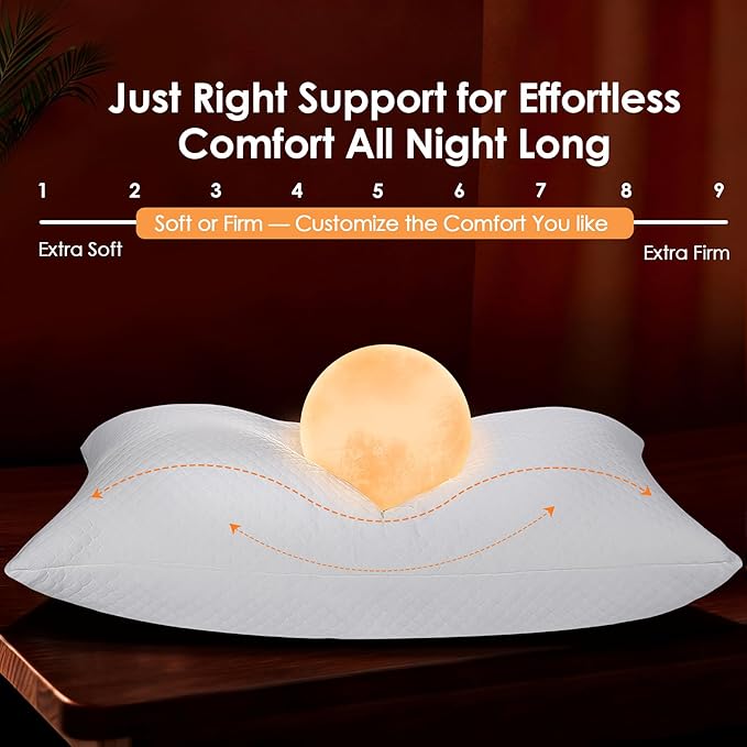 Cooling Adjustable Memory Foam Pillows Queen Size Set of 2, Bamboo Firm Pillow w/Washable Zippered Cover, Luxury Bed Pillow for Side, Back and Stomach Sleeper, CertiPUR-US Certified Foam
