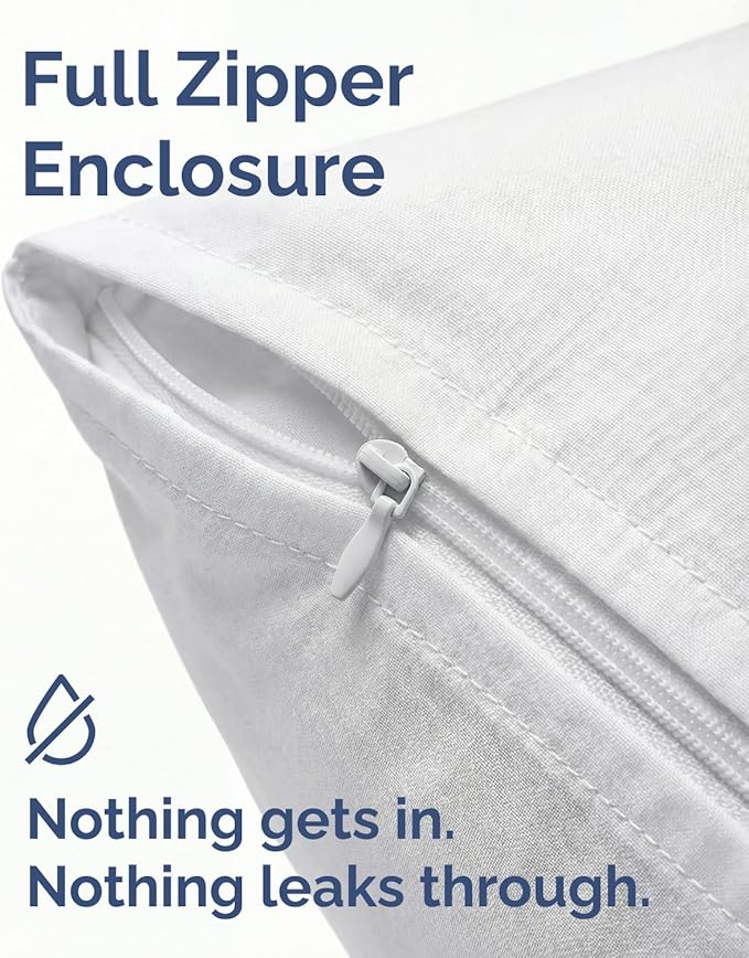Set of 2 Pillow Protectors with Zipper - King Size - Bed Bug and Dust Mite Proof Pillow Covers - Noiseless, Moisture Wicking & Waterproof Pillowcases - Soft, Breathable and Machine Washable (White)