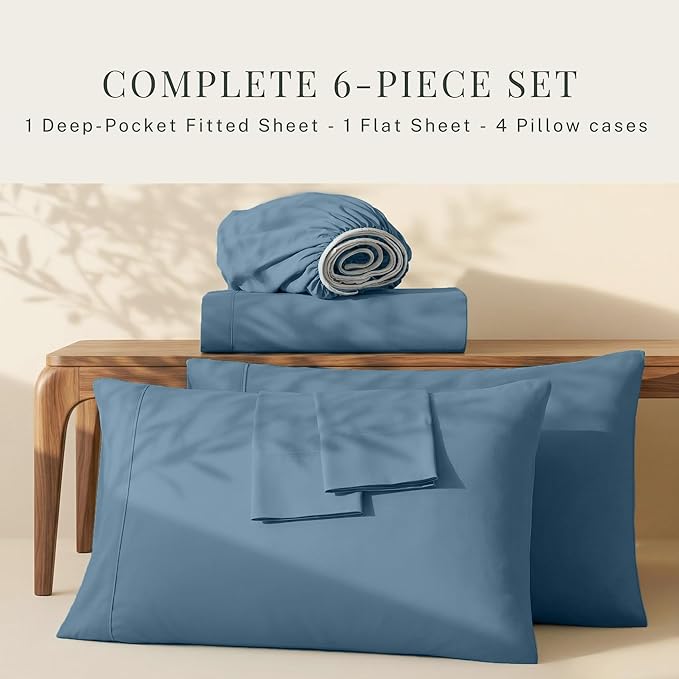 Hearth & Harbor Extra Deep Pocket Sheets - Fits Mattress 18-24 Inches Deep - Extra Deep Pocket Full Size Sets - 6 Piece Full Size - Full - Blue Heaven