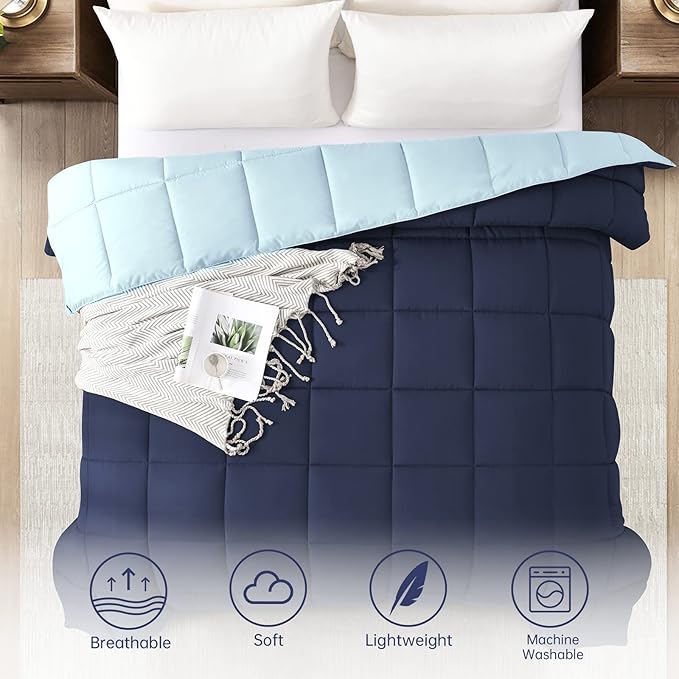 Homelike Moment Comforters Queen Size - Blue Duvet Insert Down Alternative Bed Queen Comforter, Lightweight Bedding Comforter Full Size Quilted Soft All Season Reversible Navy/Light Blue