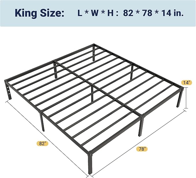 Allewie King Size Bed Frame, 14 inch Metal Platform Beds with Storage Space, No Box Spring Needed and Easy Assembly, Black