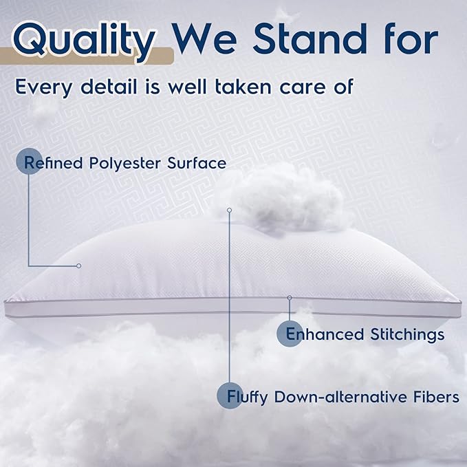viewstar Bed Pillows King Size Set of 2, Firm Support Down Alternative Gusseted Pillows for Side, Back, or Stomach Sleepers, White