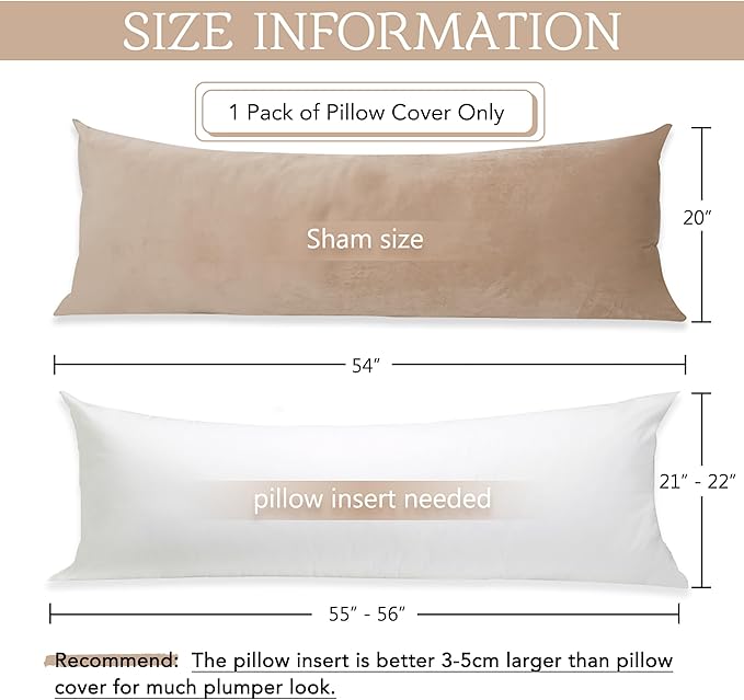 StangH Pregnancy Pillow Cover, Nursery Soft Velvet Body Pillowcase, King Size Zippered Long Pillowcase Cover for Kids/Toddler, Blush Beige, 20 x 54 inches, 1 Pc