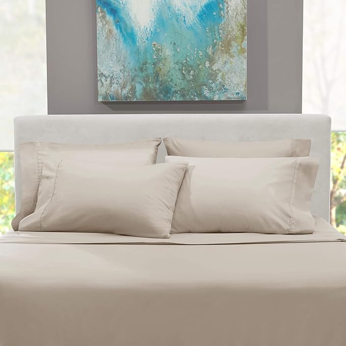 Hearth & Harbor Bed Sheets, Luxury Soft 6 Piece Bed Sheet Set Extra Deep Pocket Fitted Sheets Fits Mattress up to 21", Double Brushed Bedding Sheets & Pillowcases, Split King, Natrual Linen