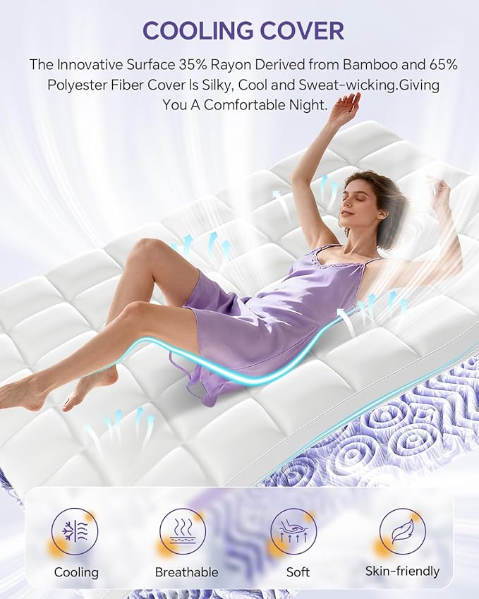 ChiXpace Dual Layer 5 Inch Memory Foam Mattress Topper Full - 3 Inch Pillow Top Mattress Pad and 2 Inch Gel Memory Foam, 7-Zone Egg Crate Full Size Mattress Topper (Cream)