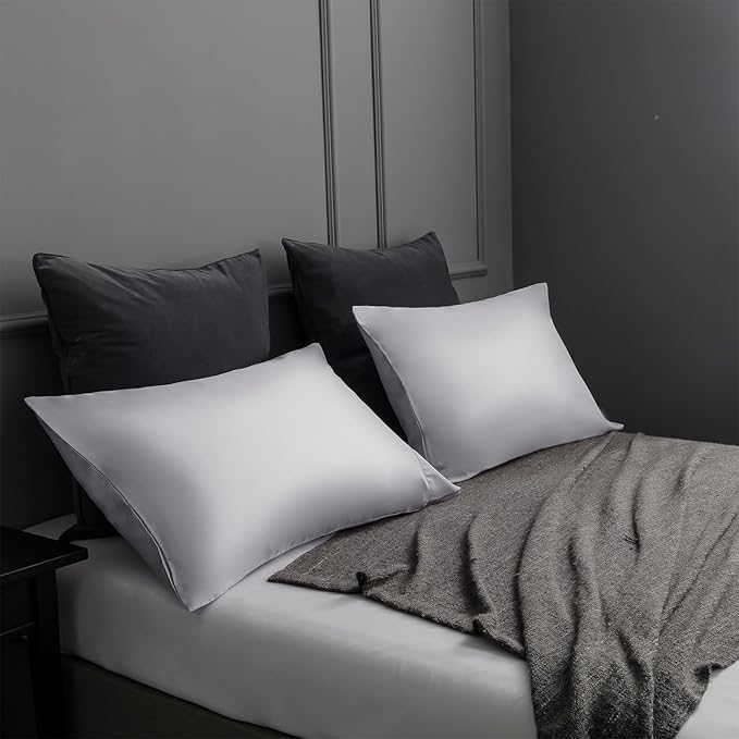 TELUS Pillow Cases Standard Size 2 Pack, Bamboo Rayon & Lyocell Pillowcase with Envelope Closure, Cooling Breathable Pillow Cover for Hot Sleeper & Night Sweats, 20x26 inch, Light Grey
