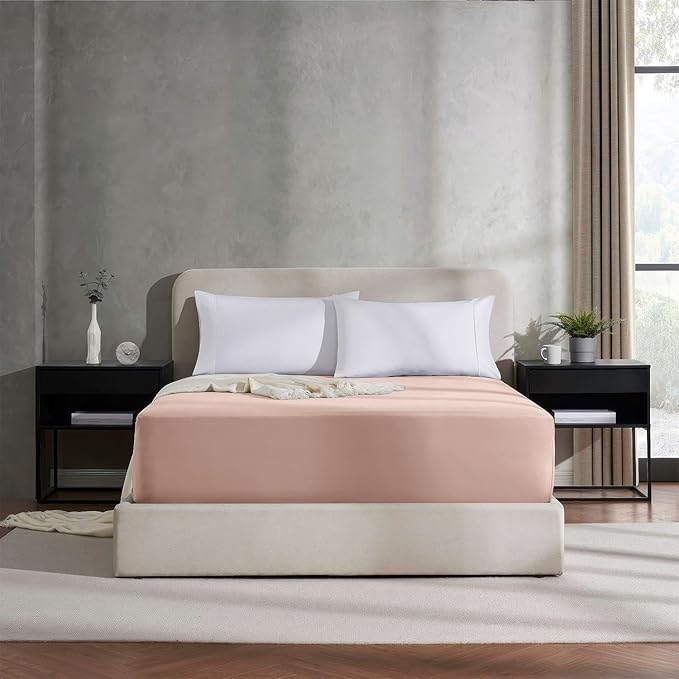 Nestl Blush Pink Extra Deep Pocket King Fitted Sheet Only, Hotel Luxury King Size Fitted Sheets Easily Fits 18 to 24 Inch Mattress, Super Soft, Wrinkle-Free, and Breathable Sheets with Corner Straps