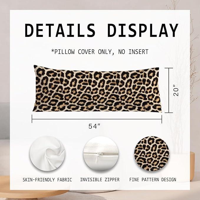 Cheetah Print 20x54 Body Pillow Cover, Leopard Room Decor, Y2k Wild Animal Cheetah Print Decorative Long Body Pillow Cases for Girls Bedroom Dorm Apartment Bed Couch
