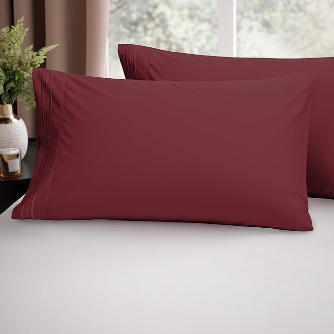 Elegant Comfort Luxury Ultra-Soft 2-Piece Pillowcase Set - 1500 Premium Hotel Quality Microfiber Double Brushed - Wrinkle Resistant, Standard/Queen, Burgundy