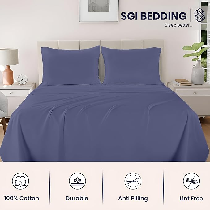 SGI bedding 100% Egyptian Cotton Sheets RV King Size – 600 Thread Count Sheets Set, Soft, Cooling, 15" Deep Pocket, Luxury Hotel Bedding, Breathable, Durable - Mediterranean Blue