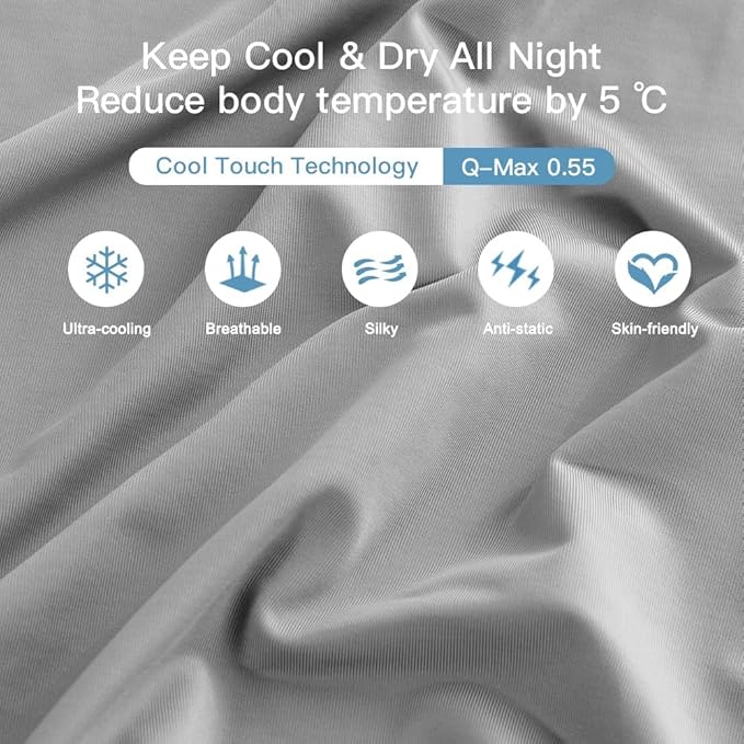 Elegear Cooling Pillow Cases for Hot Sleepers, Japanese Q-Max>0.55 Arc-Chill Cooling Pillowcases, Double Sided Elastic Cooling Pillow Covers with Hidden Zipper Set of 2 - Stretch Grey King (20" x 36")